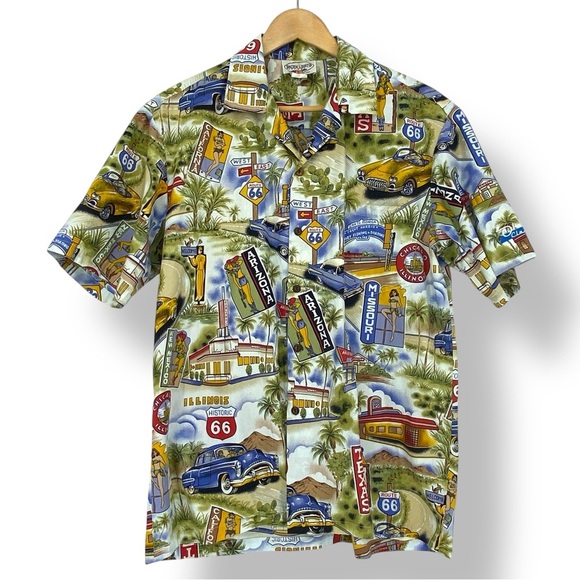 Pacific Legend Hawaiian Style Travel Route 66 Men's Graphic Button Up Shirt - Picture 3 of 12